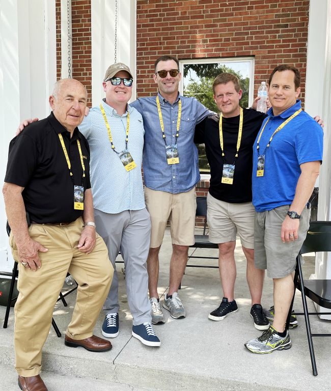 Reunion 2023, from left: Phil Eskew ‘63, Carlin Metzger ’98, Jon Coan ’98, Brad Bohmer ’98, Mike Leeper ’98.